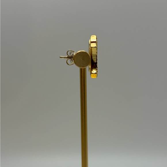 Gold Rhinestone "NY" Stud Earrings - Picture 3 of 6